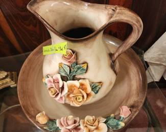 Capodimonte Italian pitcher and bowl