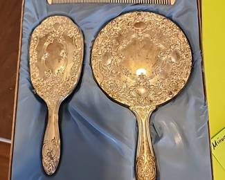 Vintage mirror and brush set