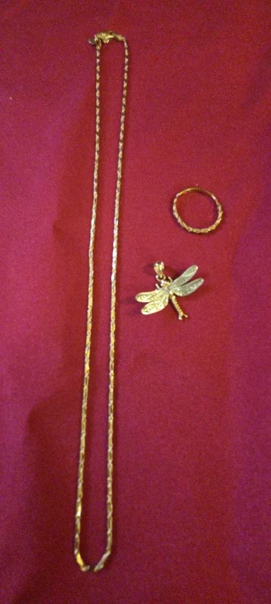 001 14k Gold Chain, Pendant Ring