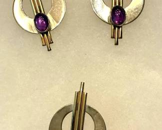 MS509VSterling Silver With Gold Tone Earrings And Pendant Set 