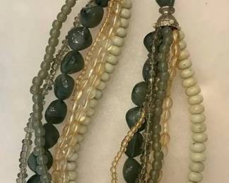 MS517Multi Strand Necklace With Green Tone Stones  Beads