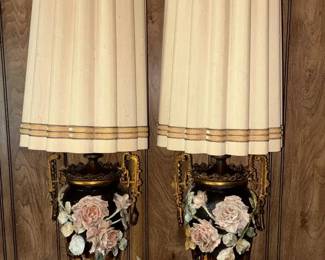 MS065VPair Of Conversion Floral Vase Lamps