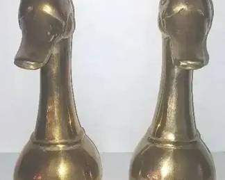 MS011Brass goose swan bookends Inscribed