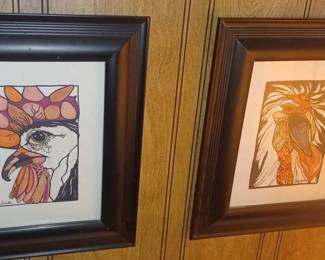 MS031Original art work depicting Rooster Artwork pair pen and ink