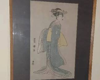 MS026Woodblock standing Geisha print