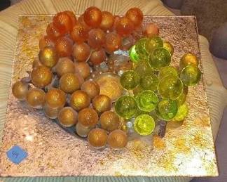 MS049Square glass platter with 3 vintage acrylic grape clusters