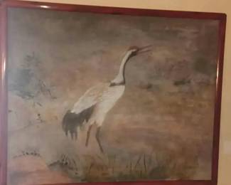 MS001VRed Crown Crane large Signed painting
