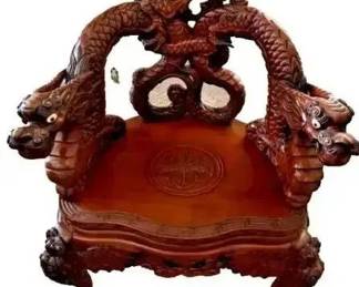 MS047VChinese carved dragon throne armchair