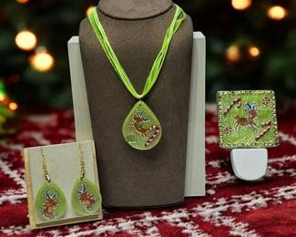 Reindeer Necklace Matching Earrings Cute Night Light