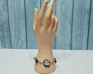 Rough Moonstone With Red Coral Toggle Bracelet
