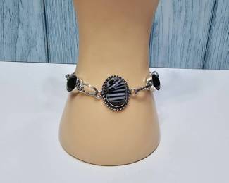 Banded Agate And Black Spinel Bracelet
