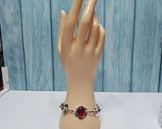 004 Italian Red Coral and Red Sunstone Bracelet
