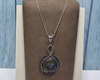 Round Drop Fiery Labradorite Pendant Necklace