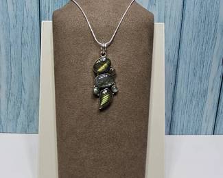 006 Long Abstract Fiery Labradorite Pendant with Chain