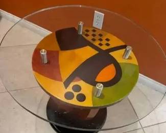 DG160Artful painted lacquered signed occasional table with glass top