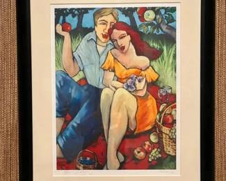 DG064Custom Framed Artwork depicting Adam  Eve By Rebecca Molayem