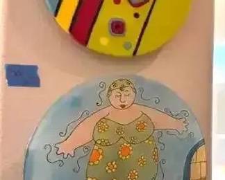 DG1622 piece art glass platter decor with holder