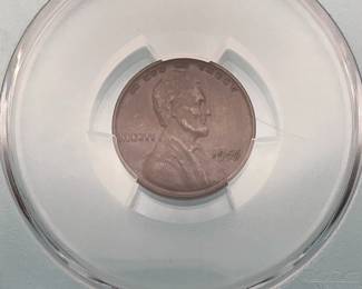 1955 Double Die Obverse Lincoln Cent PCGS AU details. Most famous error among Lincoln Head Cents. Certified as genuine and almost uncirculated (AU) details by PCGS.