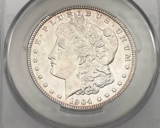 1904 Morgan Dollar, graded UNC Details by CAC. Damage.