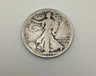1917-D Walking Liberty 50c. Reverse D Mintmark. The mintmark was moved from the obverse to the reverse part way through 1917, the second year of production for walking liberty halves.