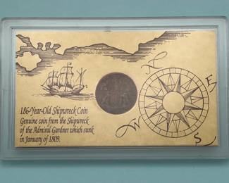 1808 10 Cash Coin minted in Birmingham, England for use by the East India Trading Company in the Madras Presidency. The ship Admiral Gardner sunk in January of 1809 and this coin was recovered from the wreckage nearly two centuries later.