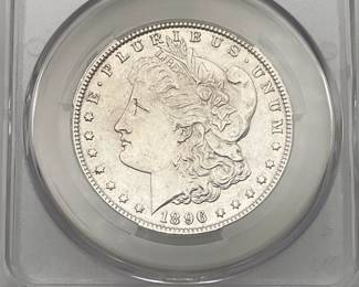 1896 Morgan Dollar, graded AU 58 by CAC.