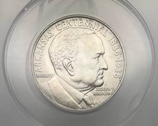 1936 Robinson Commemorative Silver Half Dollar, graded MS 60 Details by ANACS. Cleaned.