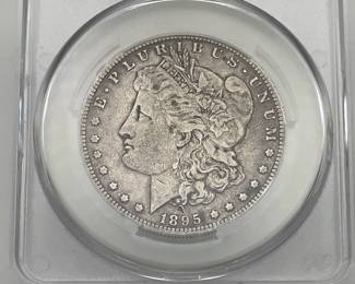 1895-O Morgan Dollar, graded VF Details by CAC. Damage, obverse.