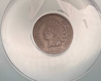 1906 Indian Head Cent, graded AU 55 Details by ANACS. Corroded.