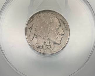 1930 Buffalo Nickel, graded AU 58 by ANACS.