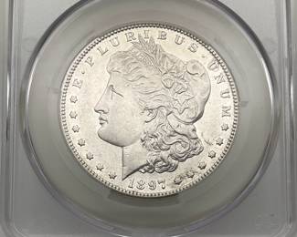 1897-S Morgan Dollar, graded XF Details by CAC. Harshly Cleaned.