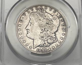 1890-CC Morgan Dollar, graded F Details by CAC. Harshly Cleaned.
