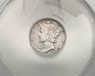 1918 Mercury Dime, graded AU 50 Details by ANACS. Cleaned.