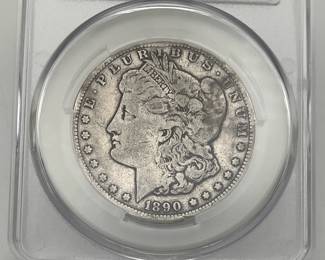 189-CC Morgan Dollar, graded F Details by CAC. Damage, rim.