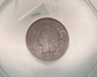 1902 Indian Head Penny, graded EF 40 by ANACS.
