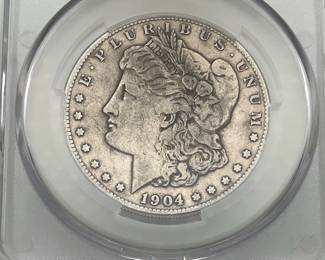 1904-S Morgan Dollar, graded F Details by CAC. Cleaned.