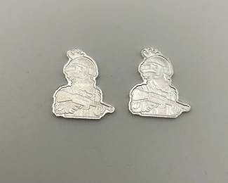 2 ea. 1 gram 0.999 fine Silver. Warrior design.