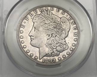 1893-O Morgan Dollar, graded F Details by CAC. Cleaned.