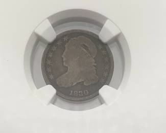 1830 Capped Bust Dime. Capped Bust dimes were minted from 1809 to 1837. Certified as About Good (AG3) by NGC.