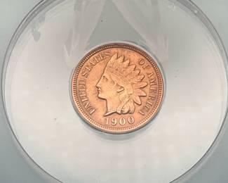 1900 Indian Head Penny, graded AU Details by ANACS. Recolored.
