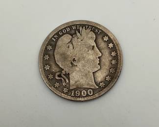 1900-S US Silver Barber Quarter. San Francisco Mint.
