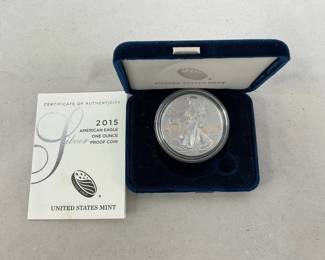 US Mint American Eagle One Ounce Silver Proof Coin in case