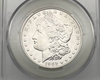 1902 Morgan Dollar, graded AU Details by CAC. Cleaned.