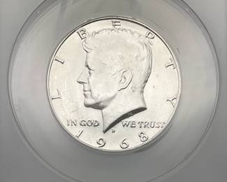 1968-D Kennedy Half Dollar, graded MS 66 by ANACS.