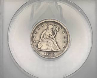 1875-S 20-Cent Piece, graded VF 20 Details by ANACS. Cleaned.