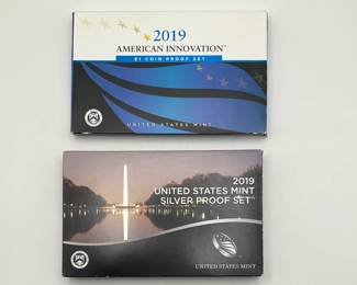2019 US Mint Silver Proof Set, and 2019 American Innovation $1 Coin Proof Set.
