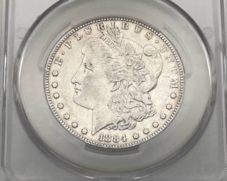 1884-S Morgan Dollar, graded XF Details by CAC. Harshly Cleaned.