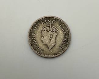 1943 VF-40 British India 1/4 Rupee 3/4 inch diameter .500 Silver. King George VI
