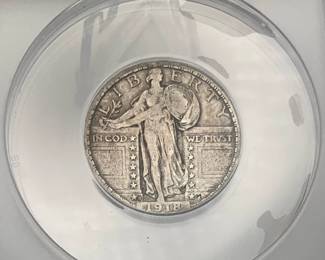 1918-S Standing Liberty Quarter, graded VF 20 Details by ANACS.