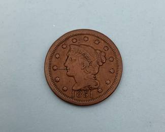 Braided Hair large cents were minted from 1839-1857. Condition as Shown.